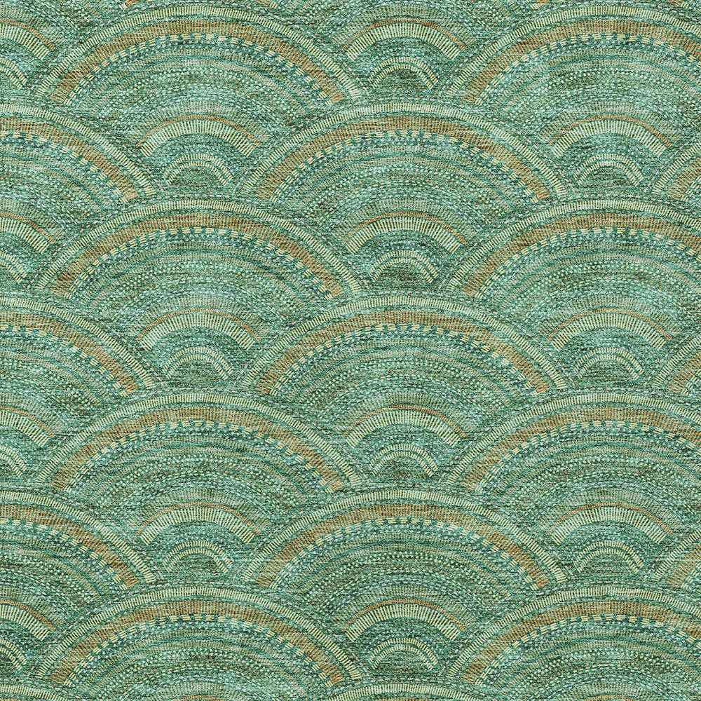 8' X 10' Sage Fern Green And Peach Geometric Washable Indoor Outdoor Area Rug