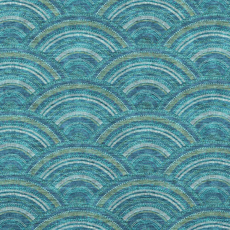3' X 5' Teal Blue Fern Green And Ivory Geometric Washable Indoor Outdoor Area Rug