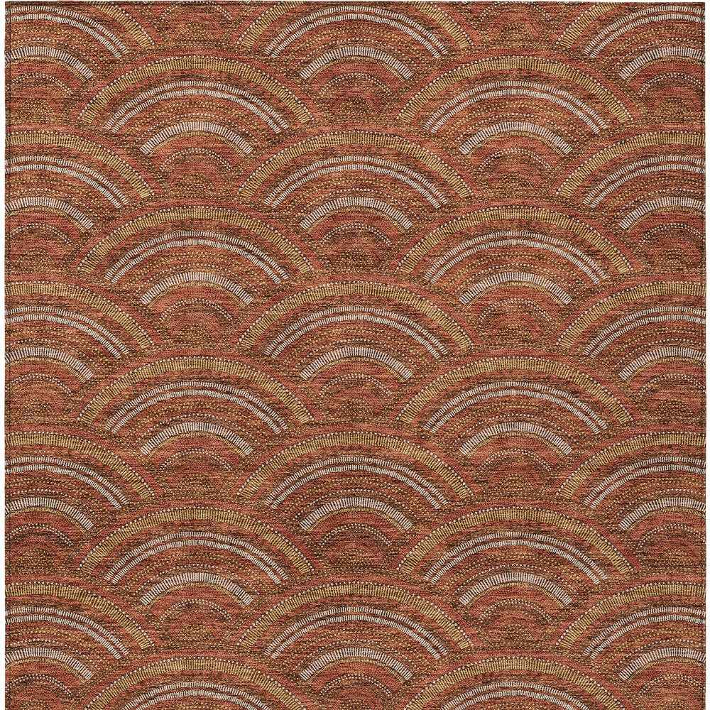 3' X 5' Orange Gold And Ivory Geometric Washable Indoor Outdoor Area Rug