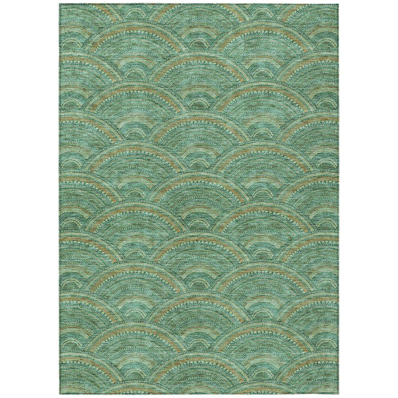 10' X 14' Sage Fern Green And Peach Geometric Washable Indoor Outdoor Area Rug