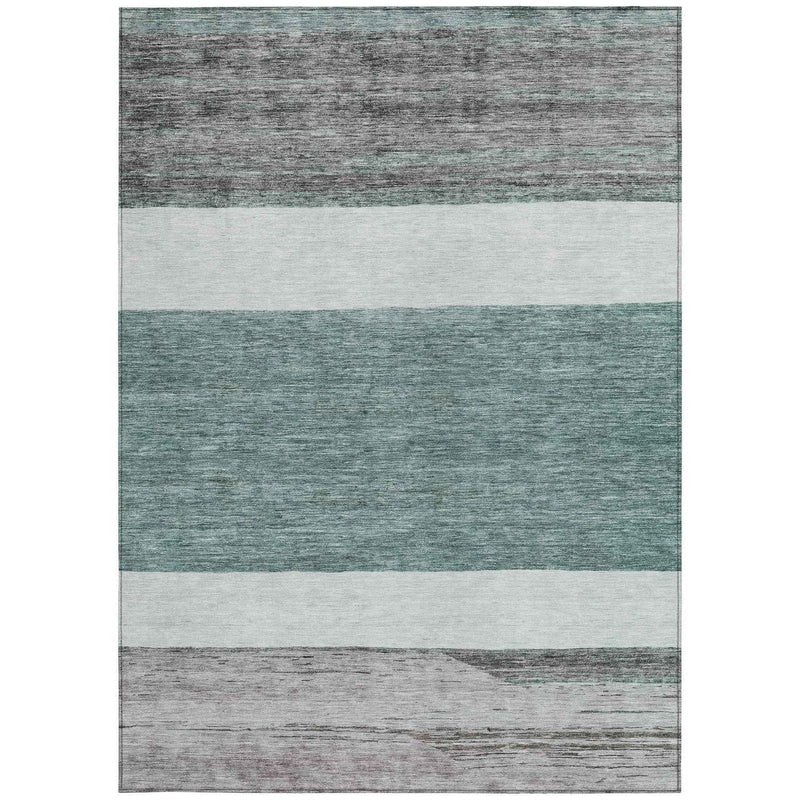 9' X 12' Teal Blue Off White And Gray Abstract Washable Indoor Outdoor Area Rug