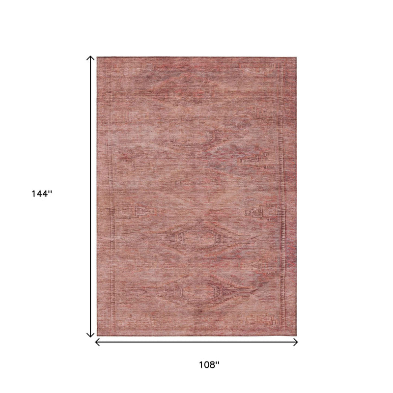 9' X 12' Terra Cotta And Salmon Aztec Washable Indoor Outdoor Area Rug