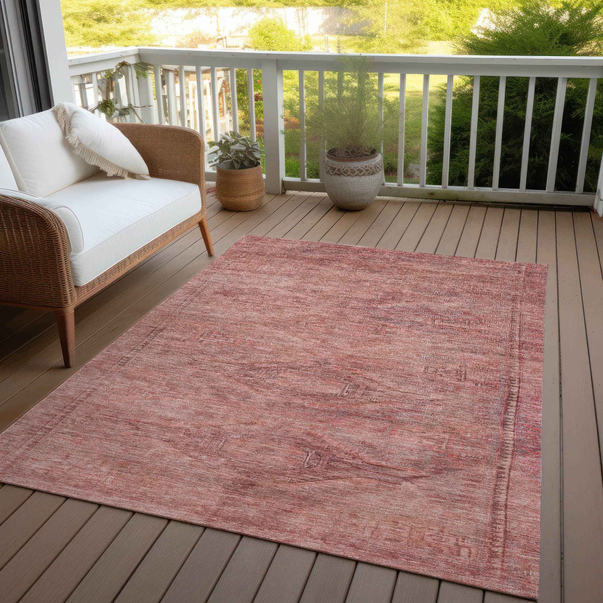 9' X 12' Terra Cotta And Salmon Aztec Washable Indoor Outdoor Area Rug
