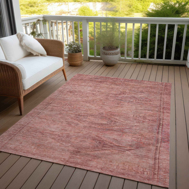 9' X 12' Terra Cotta And Salmon Aztec Washable Indoor Outdoor Area Rug