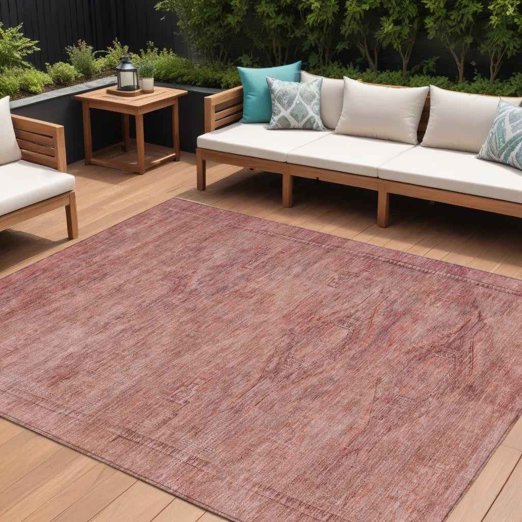 9' X 12' Terra Cotta And Salmon Aztec Washable Indoor Outdoor Area Rug