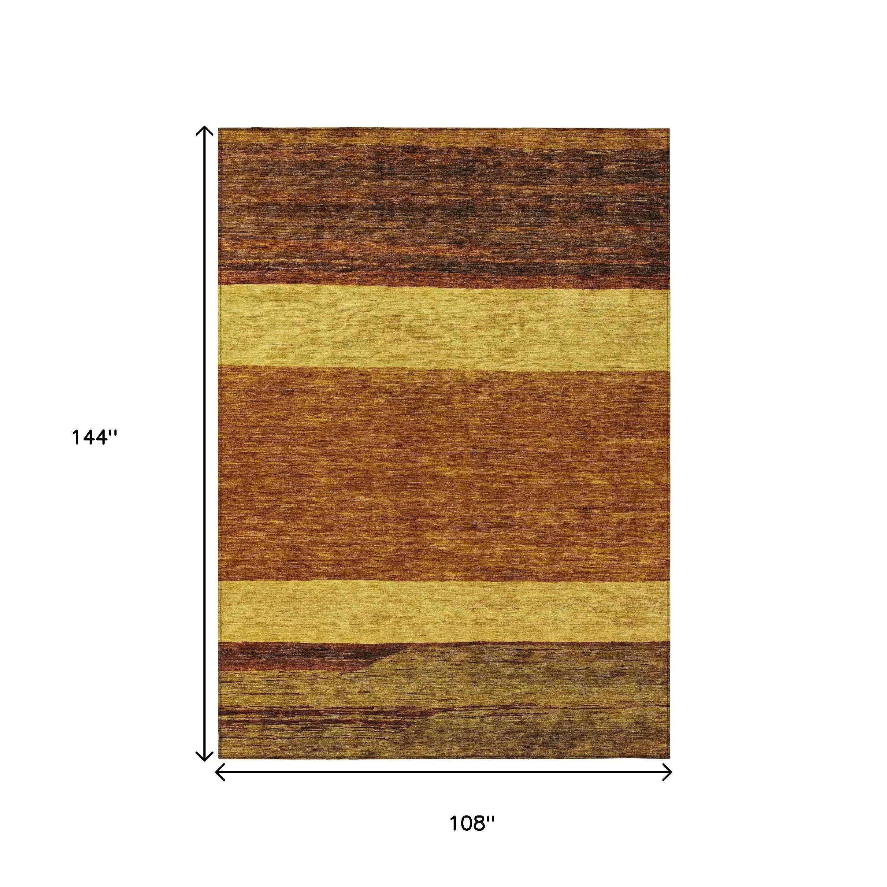 9' X 12' Terra Cotta Gold And Brown Abstract Washable Indoor Outdoor Area Rug
