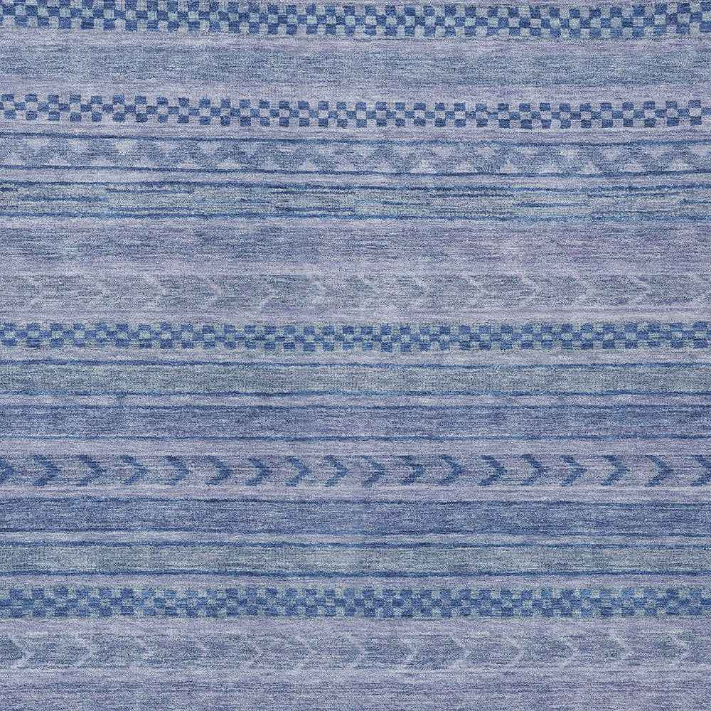 8' X 10' Denim Blue And Sky Blue Striped Washable Indoor Outdoor Area Rug