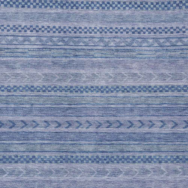 8' X 10' Denim Blue And Sky Blue Striped Washable Indoor Outdoor Area Rug