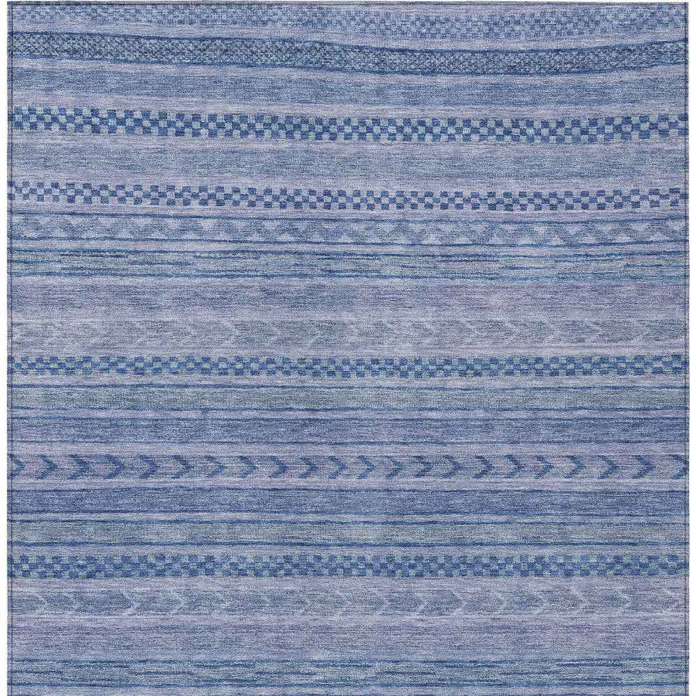 8' X 10' Denim Blue And Sky Blue Striped Washable Indoor Outdoor Area Rug