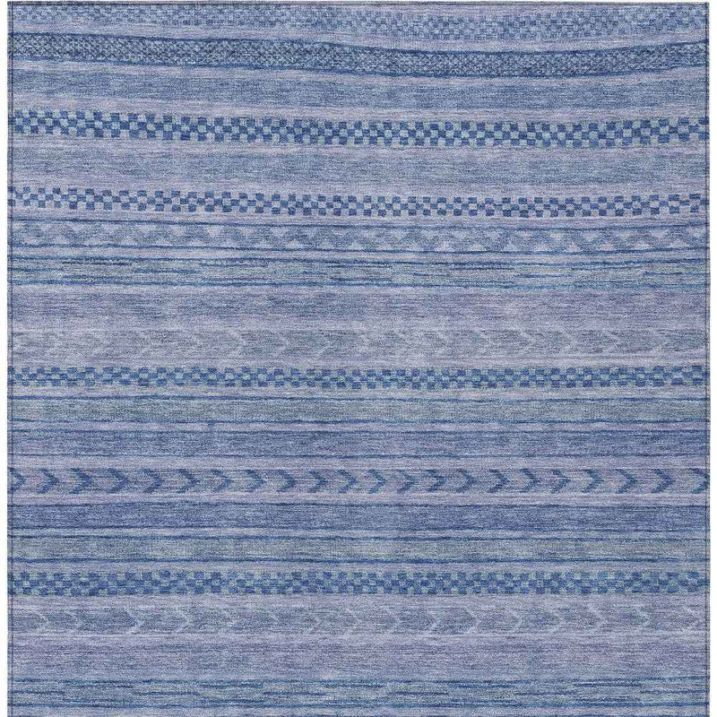 8' X 10' Denim Blue And Sky Blue Striped Washable Indoor Outdoor Area Rug