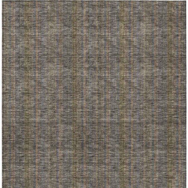 10' X 14' Taupe Denim Blue And Olive Green Striped Washable Indoor Outdoor Area Rug