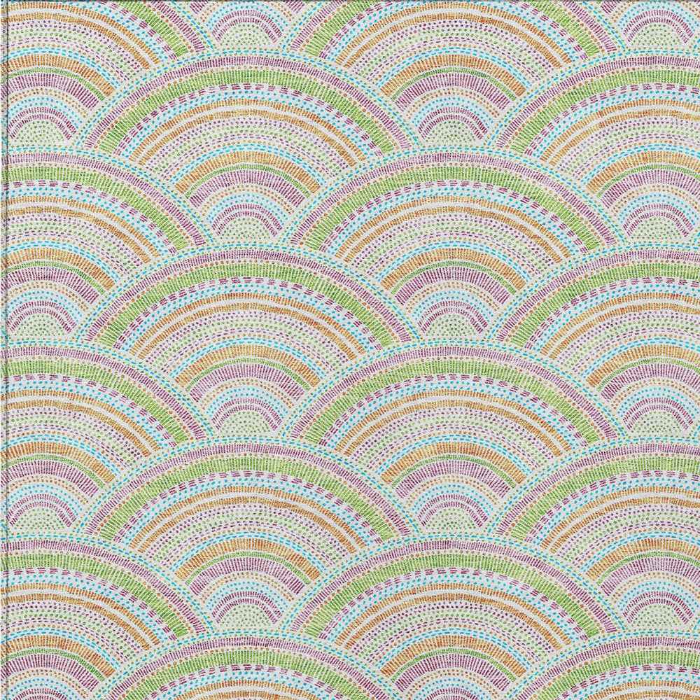 3' X 5' Pearl Orange And Purple Geometric Washable Indoor Outdoor Area Rug