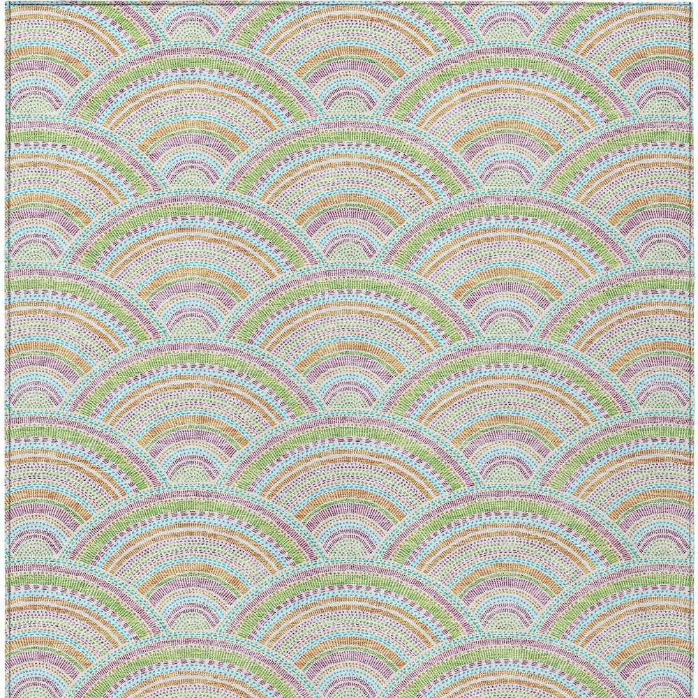 3' X 5' Pearl Orange And Purple Geometric Washable Indoor Outdoor Area Rug