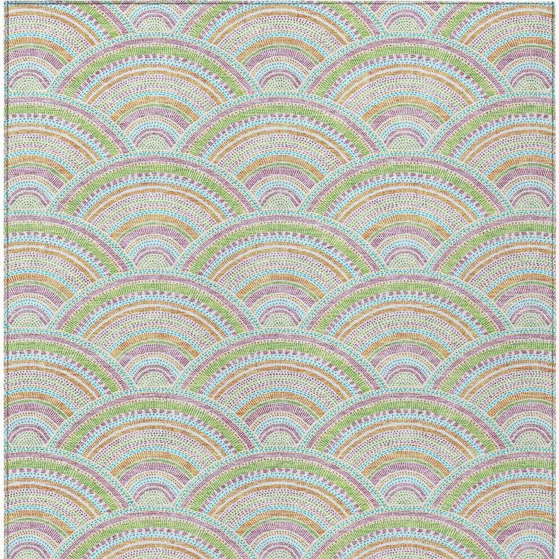 3' X 5' Pearl Orange And Purple Geometric Washable Indoor Outdoor Area Rug