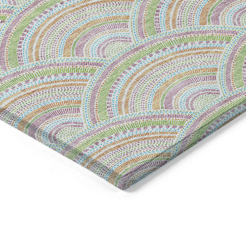 3' X 5' Pearl Orange And Purple Geometric Washable Indoor Outdoor Area Rug