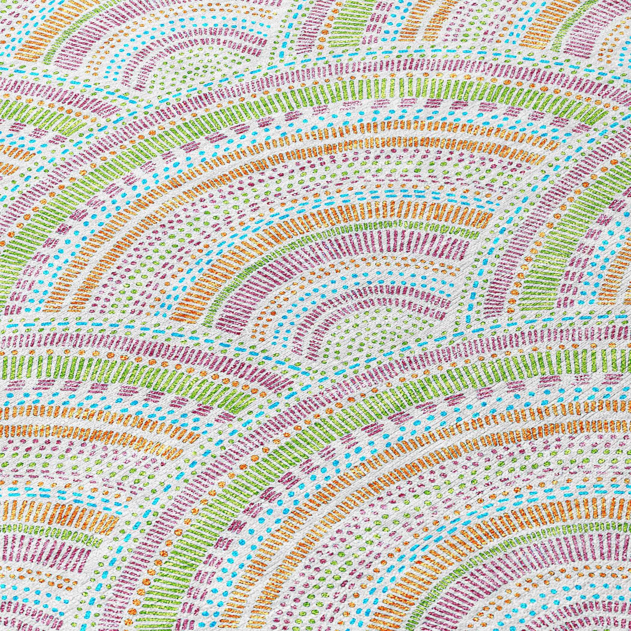 5' X 8' Pearl Orange And Purple Geometric Washable Indoor Outdoor Area Rug