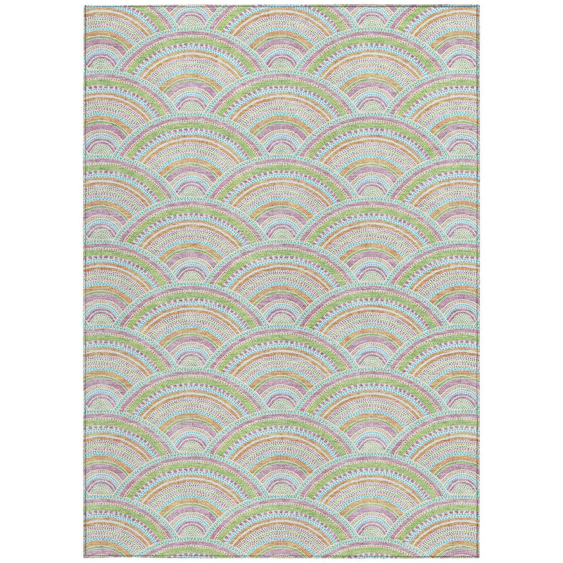 5' X 8' Pearl Orange And Purple Geometric Washable Indoor Outdoor Area Rug