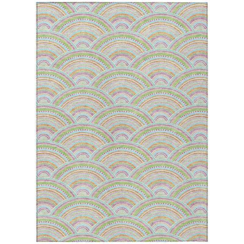 5' X 8' Pearl Orange And Purple Geometric Washable Indoor Outdoor Area Rug