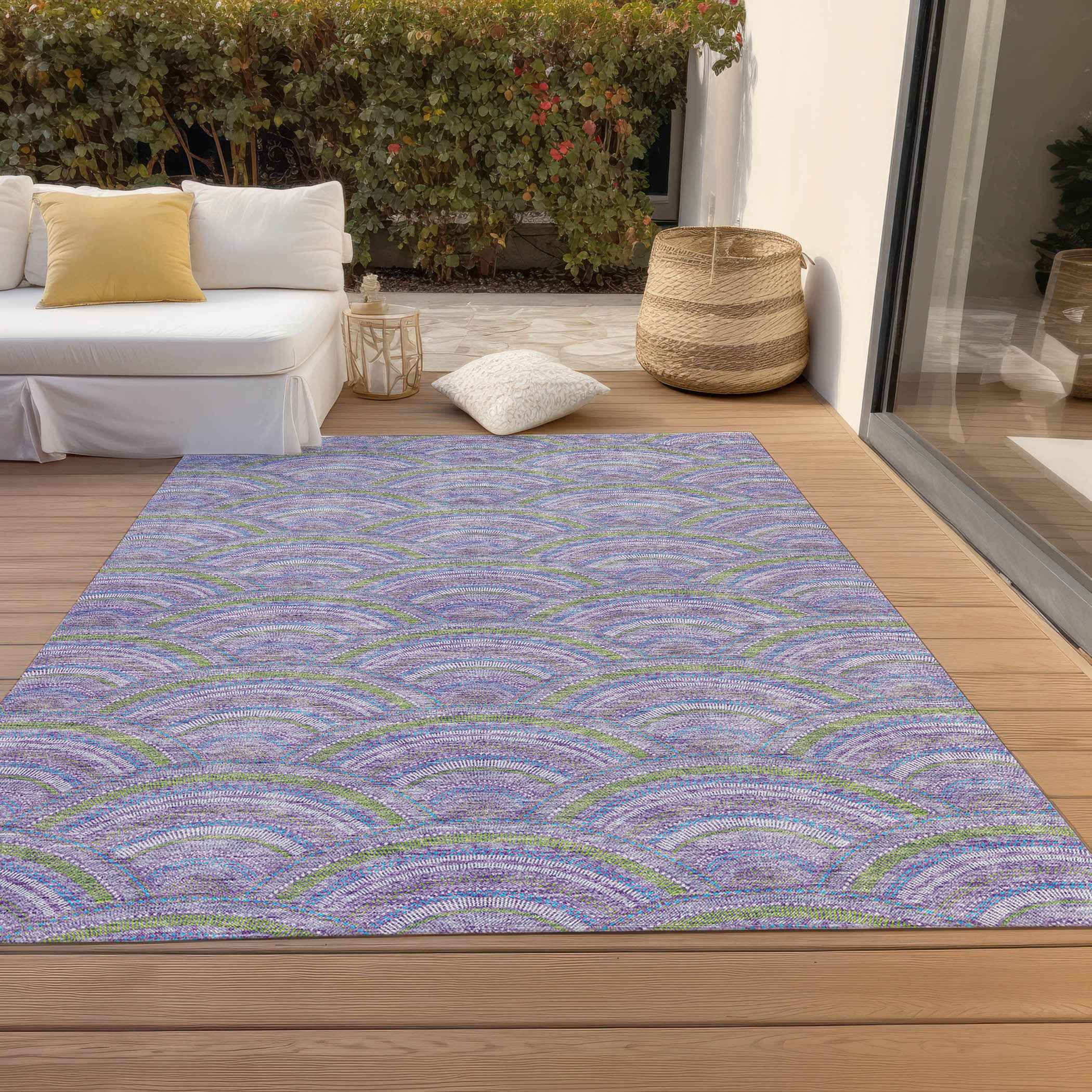 8' X 10' Lavender Sage And Ivory Geometric Washable Indoor Outdoor Area Rug