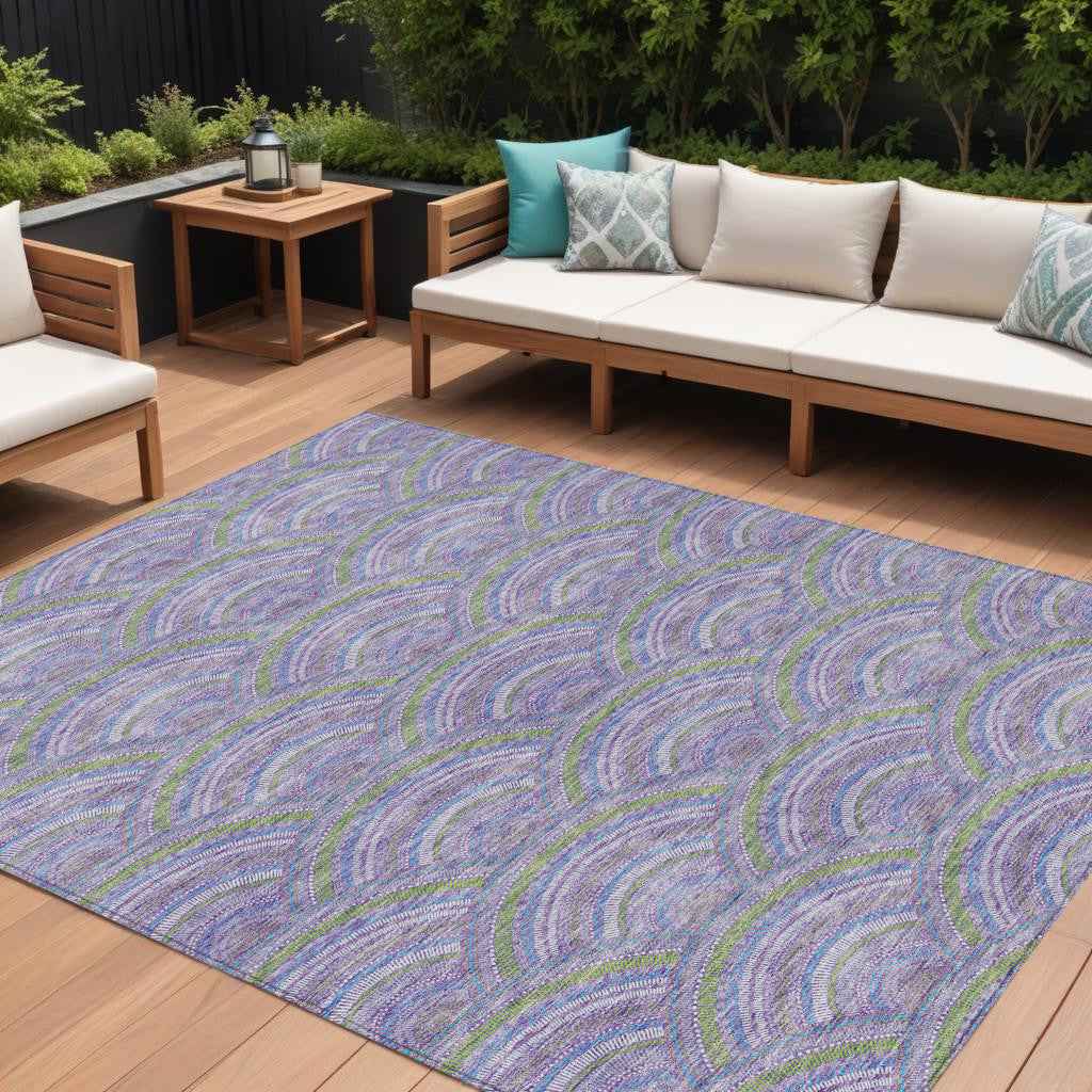 8' X 10' Lavender Sage And Ivory Geometric Washable Indoor Outdoor Area Rug