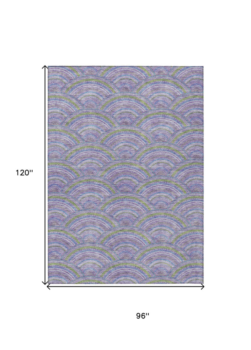 8' X 10' Lavender Sage And Ivory Geometric Washable Indoor Outdoor Area Rug