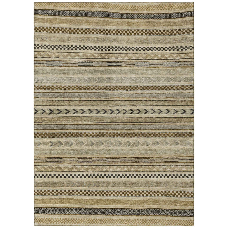 3' X 5' Chocolate And Taupe Striped Washable Indoor Outdoor Area Rug