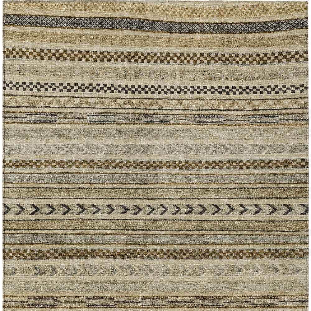 3' X 5' Chocolate And Taupe Striped Washable Indoor Outdoor Area Rug