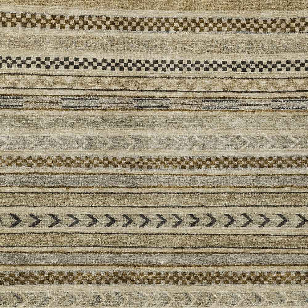 3' X 5' Chocolate And Taupe Striped Washable Indoor Outdoor Area Rug