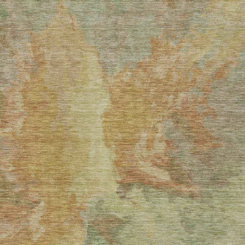 3' X 5' Artichoke Green And Gold Abstract Washable Indoor Outdoor Area Rug