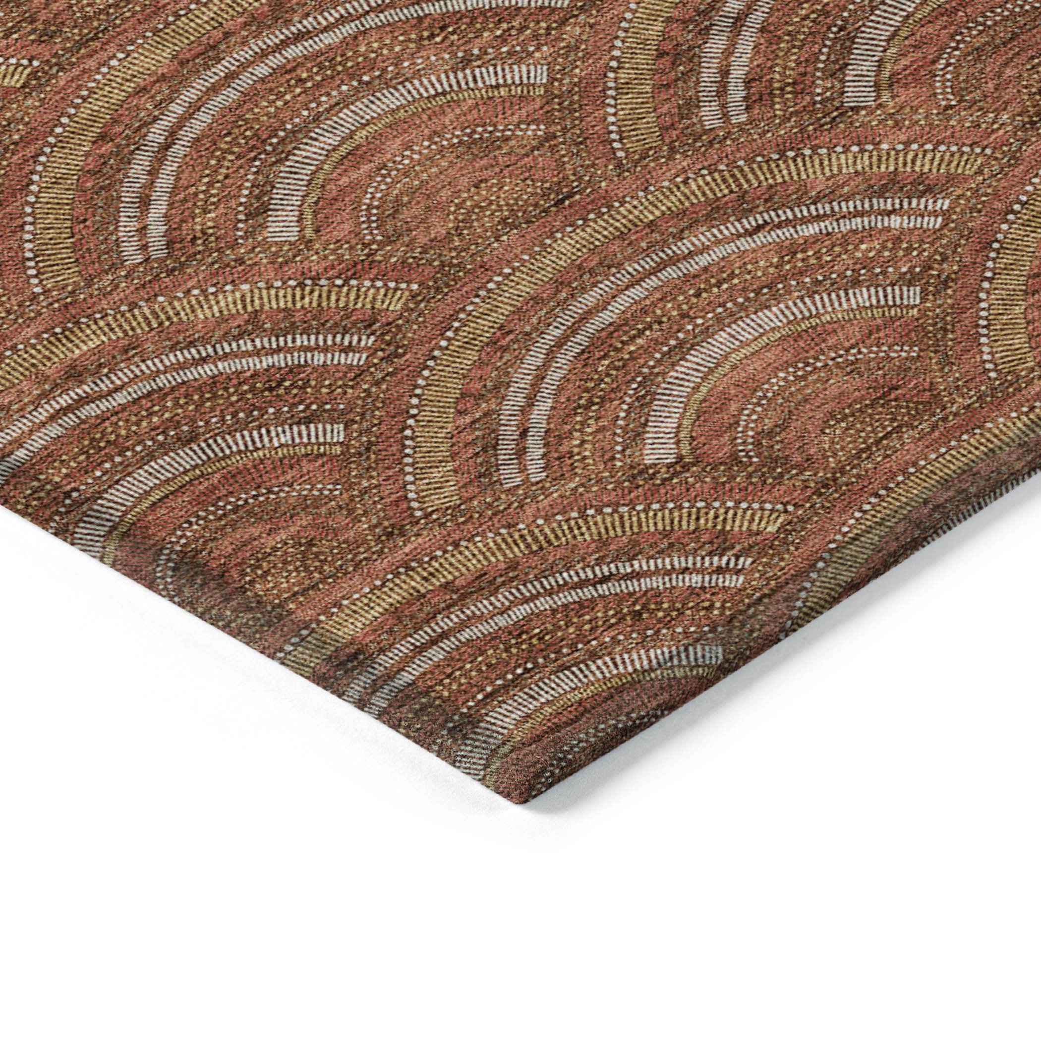 8' X 10' Orange Gold And Ivory Geometric Washable Indoor Outdoor Area Rug