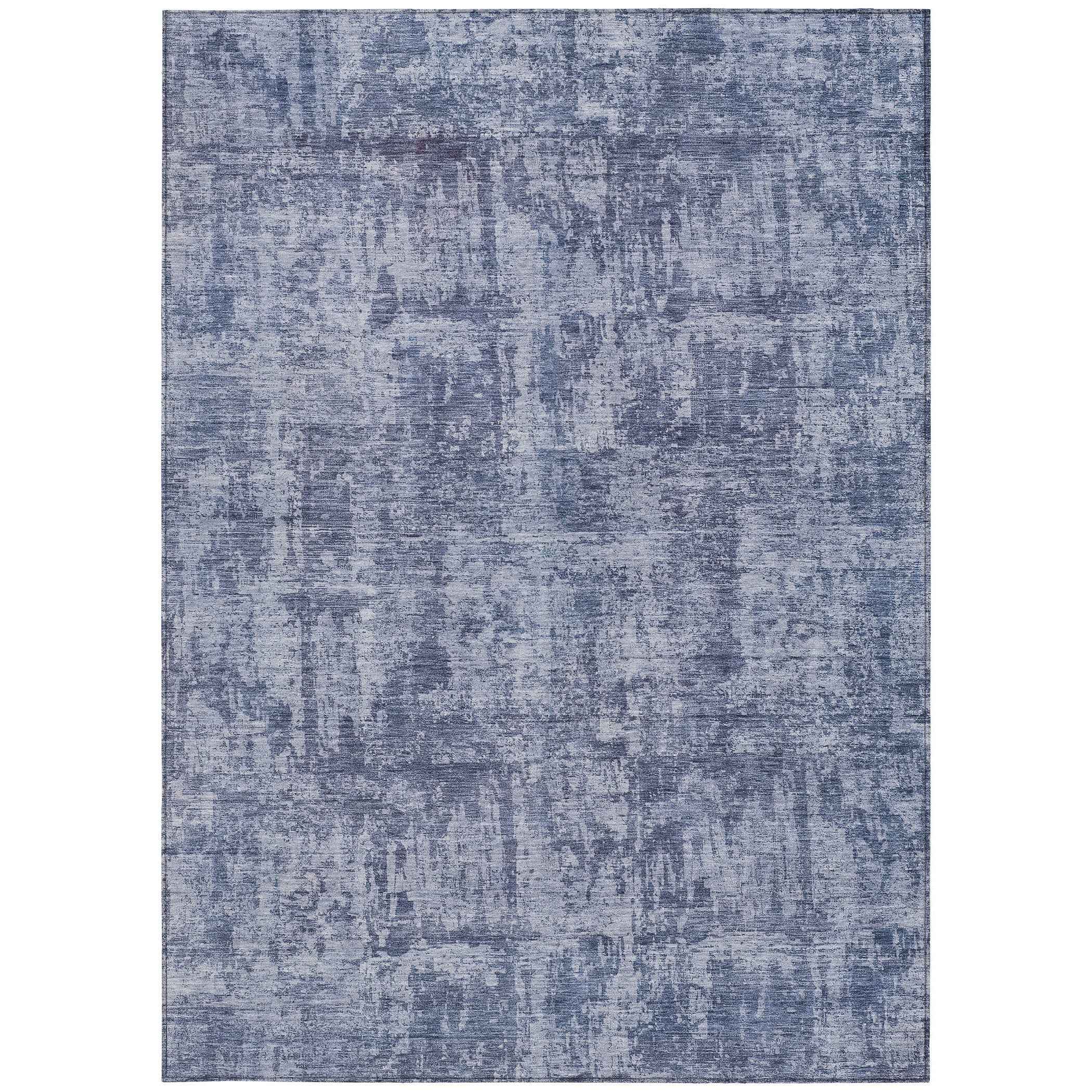 9' X 12' Blue And Ivory Abstract Washable Indoor Outdoor Area Rug