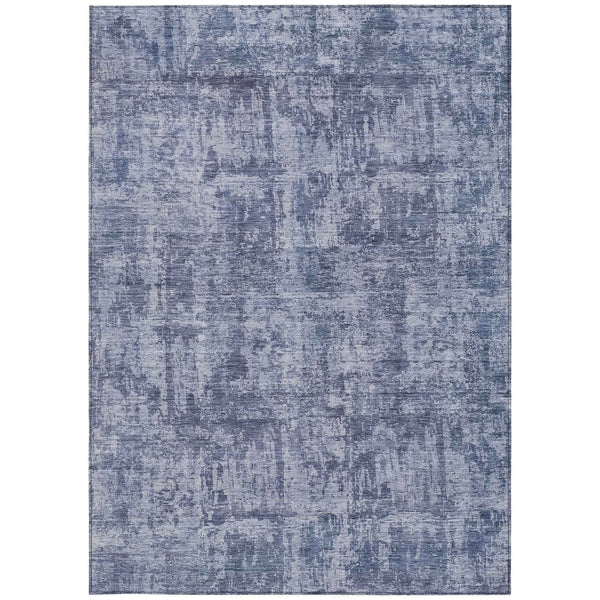 9' X 12' Blue And Ivory Abstract Washable Indoor Outdoor Area Rug
