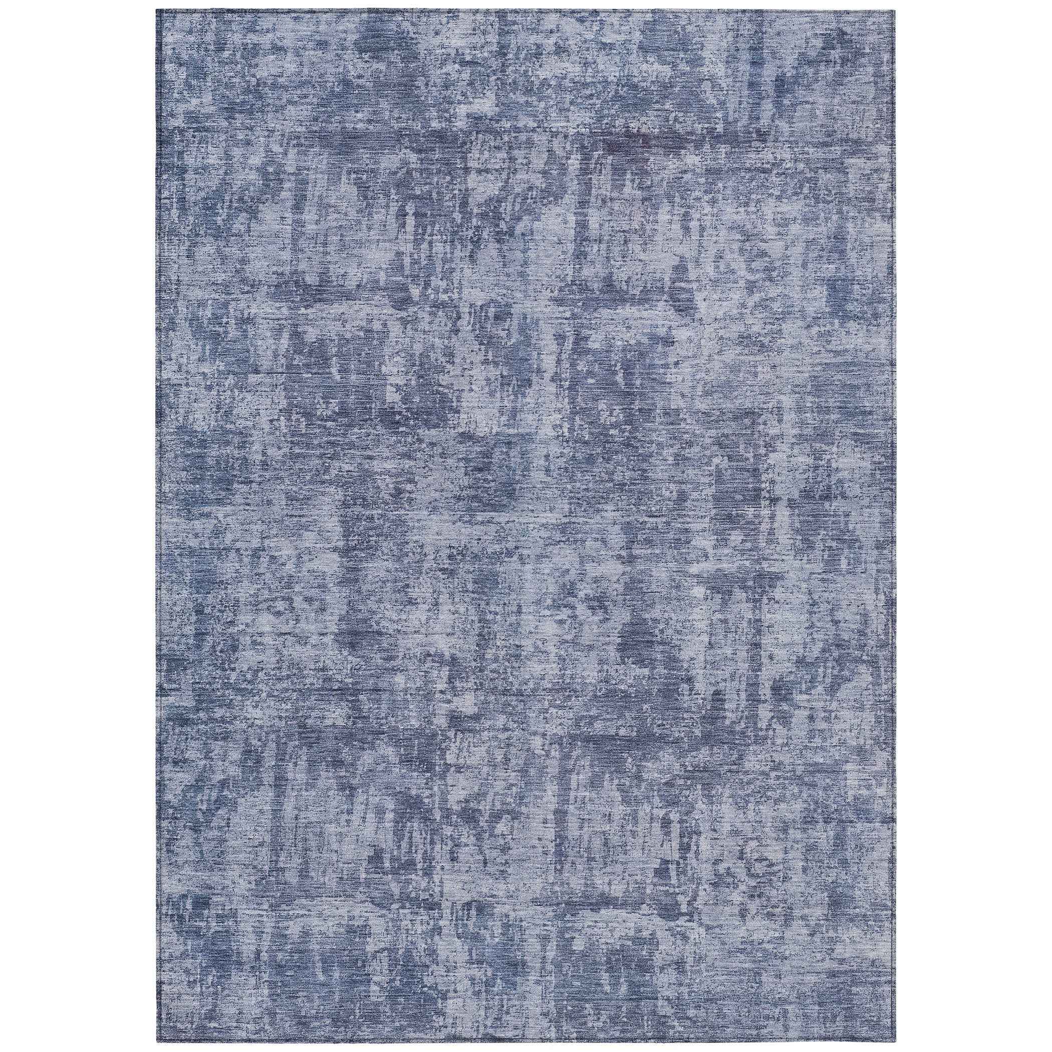 9' X 12' Blue And Ivory Abstract Washable Indoor Outdoor Area Rug