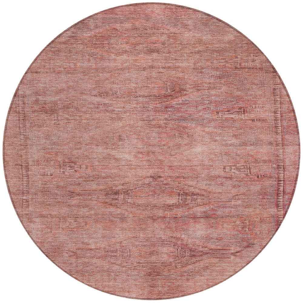 8' Terra Cotta And Salmon Round Aztec Washable Indoor Outdoor Area Rug