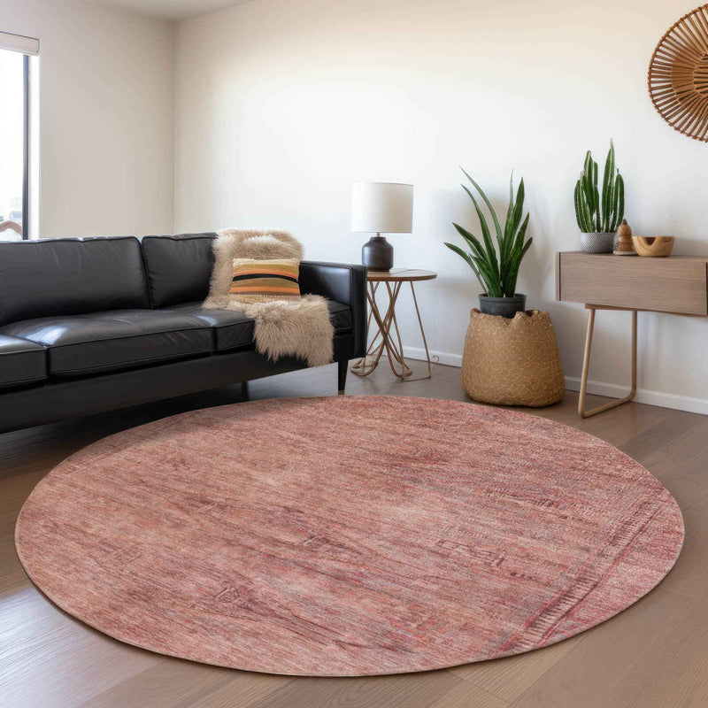8' Terra Cotta And Salmon Round Aztec Washable Indoor Outdoor Area Rug