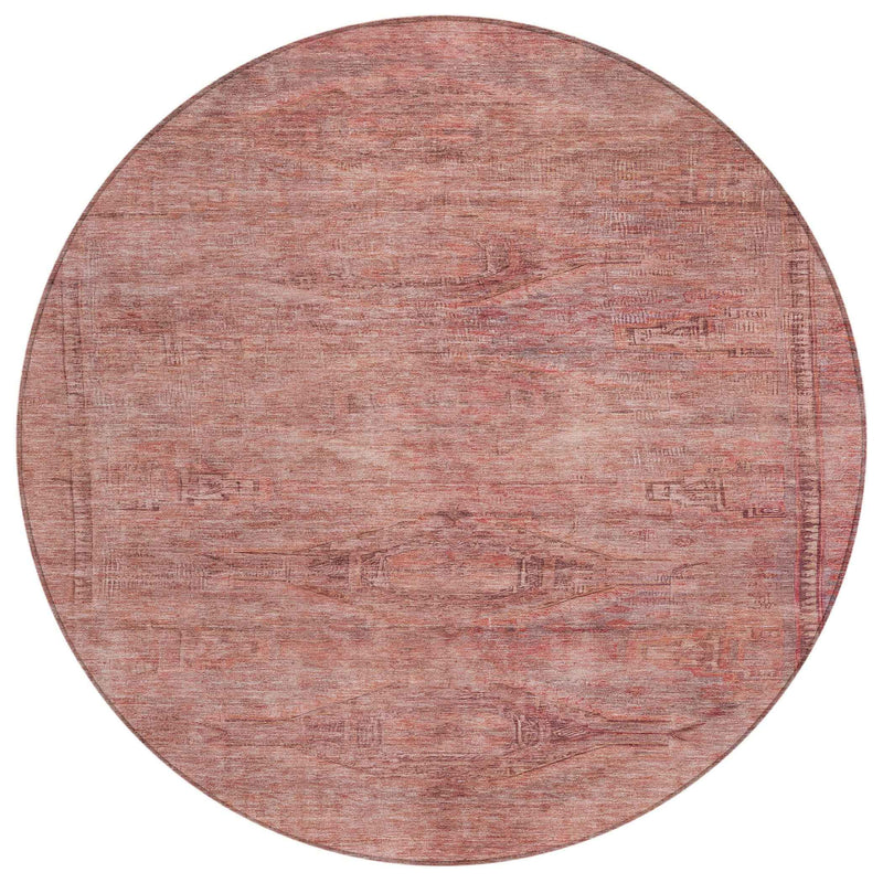 8' Terra Cotta And Salmon Round Aztec Washable Indoor Outdoor Area Rug