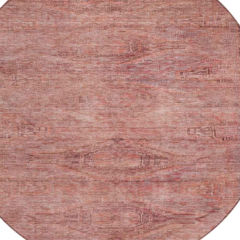 8' Terra Cotta And Salmon Round Aztec Washable Indoor Outdoor Area Rug