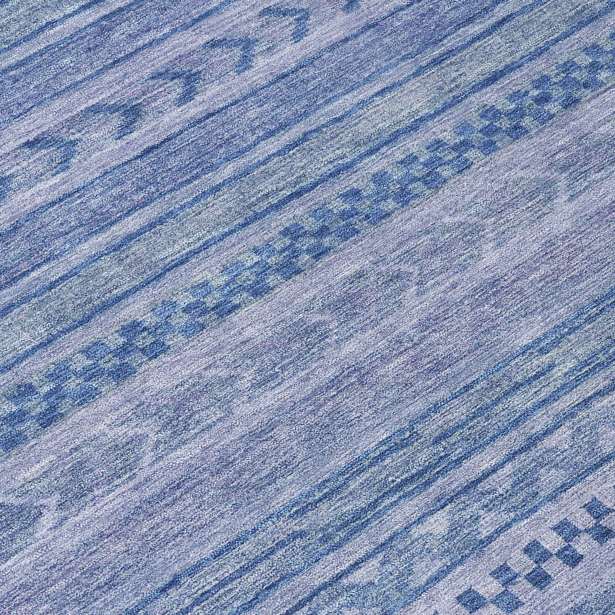 8' Denim Blue And Sky Blue Round Striped Washable Indoor Outdoor Area Rug