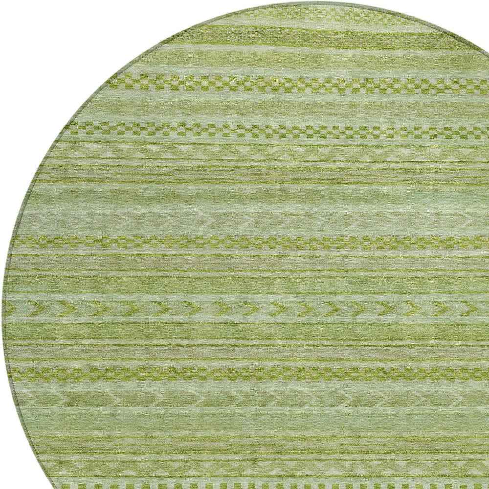 8' Fern Green And Sage Round Striped Washable Indoor Outdoor Area Rug