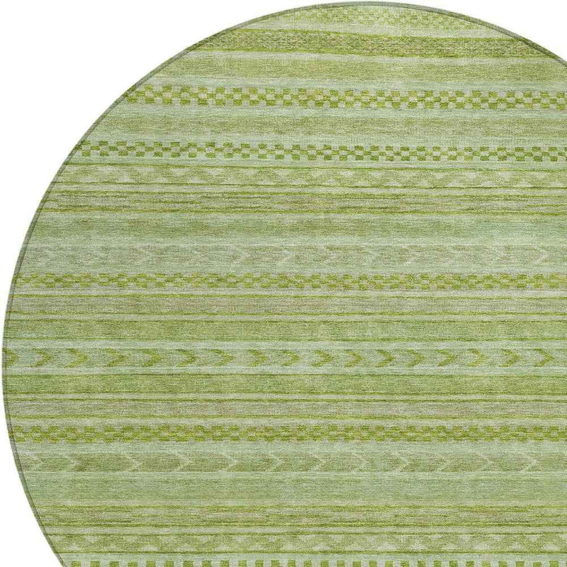 8' Fern Green And Sage Round Striped Washable Indoor Outdoor Area Rug