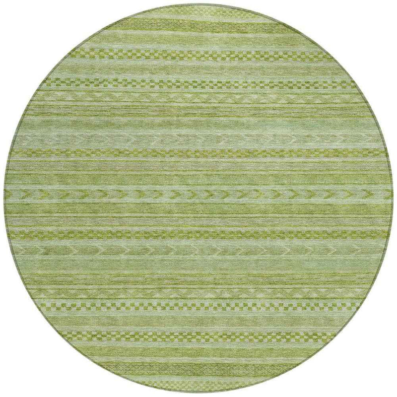 8' Fern Green And Sage Round Striped Washable Indoor Outdoor Area Rug
