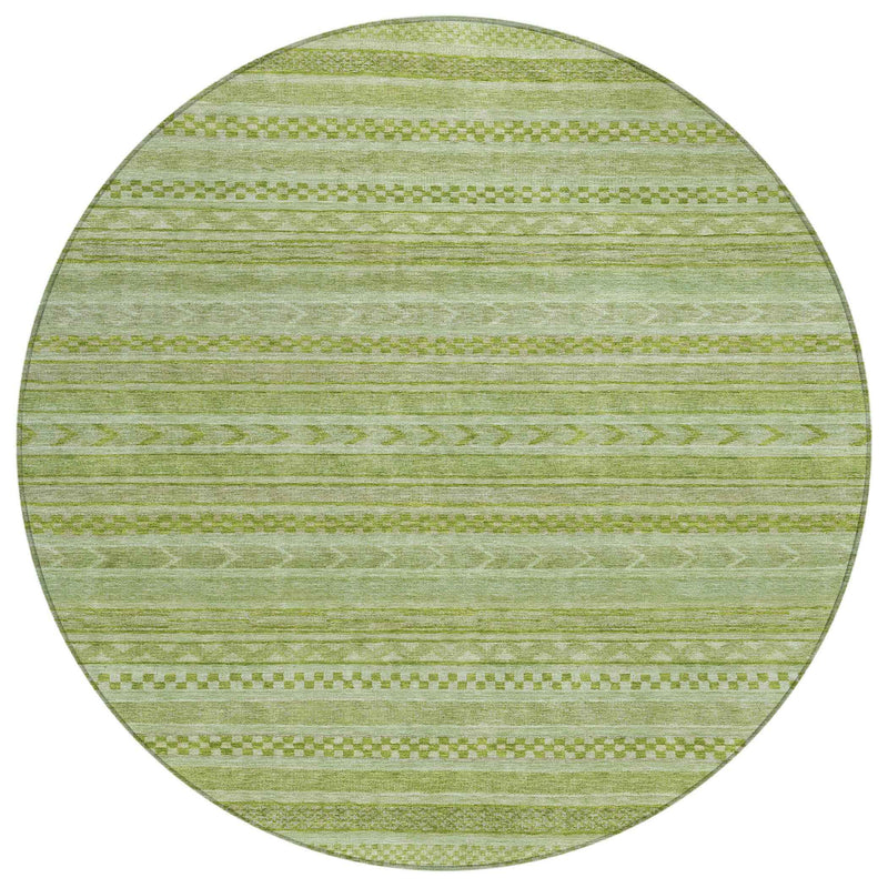 8' Fern Green And Sage Round Striped Washable Indoor Outdoor Area Rug