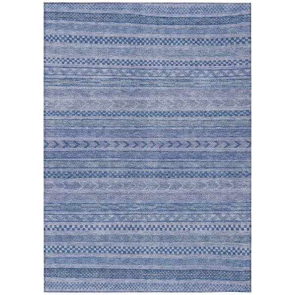10' X 14' Denim Blue And Sky Blue Striped Washable Indoor Outdoor Area Rug