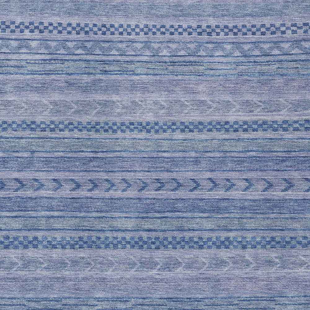 10' X 14' Denim Blue And Sky Blue Striped Washable Indoor Outdoor Area Rug