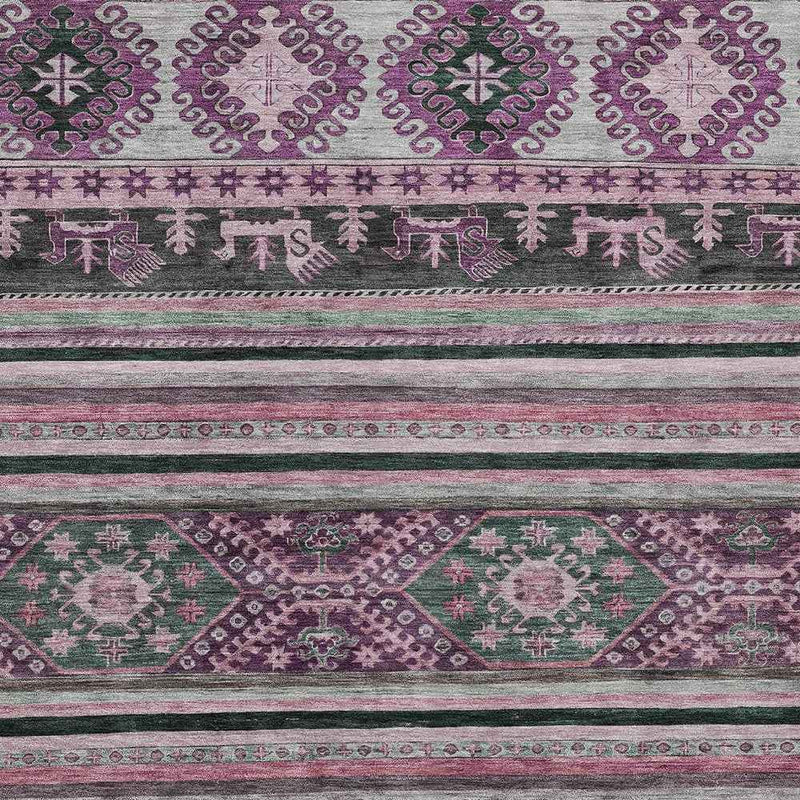 10' X 14' Purple Plum And Gray Tribal Washable Indoor Outdoor Area Rug