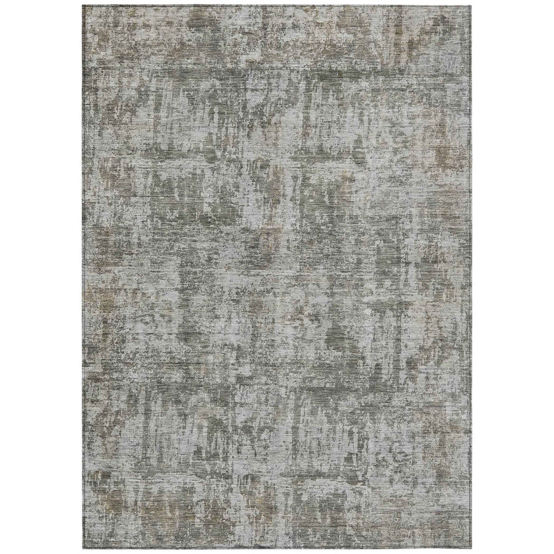 5' X 8' Pewter And Ivory Abstract Washable Indoor Outdoor Area Rug
