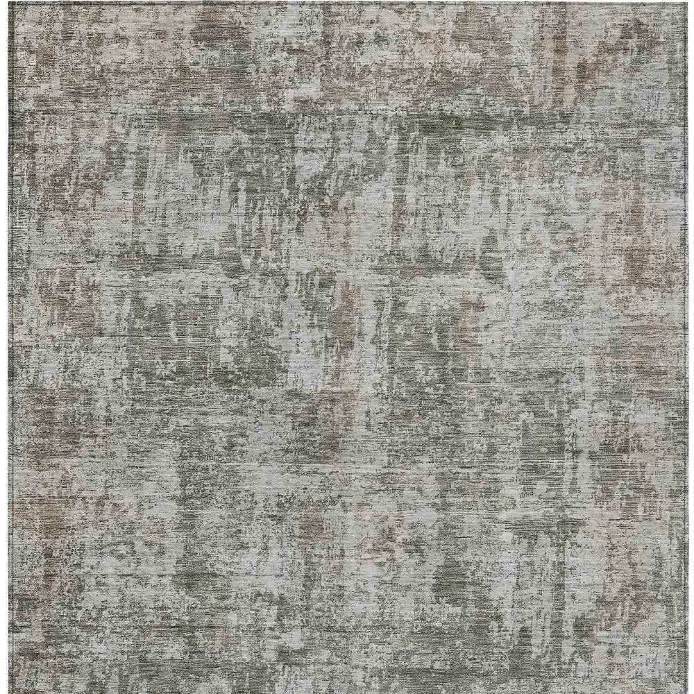 5' X 8' Pewter And Ivory Abstract Washable Indoor Outdoor Area Rug
