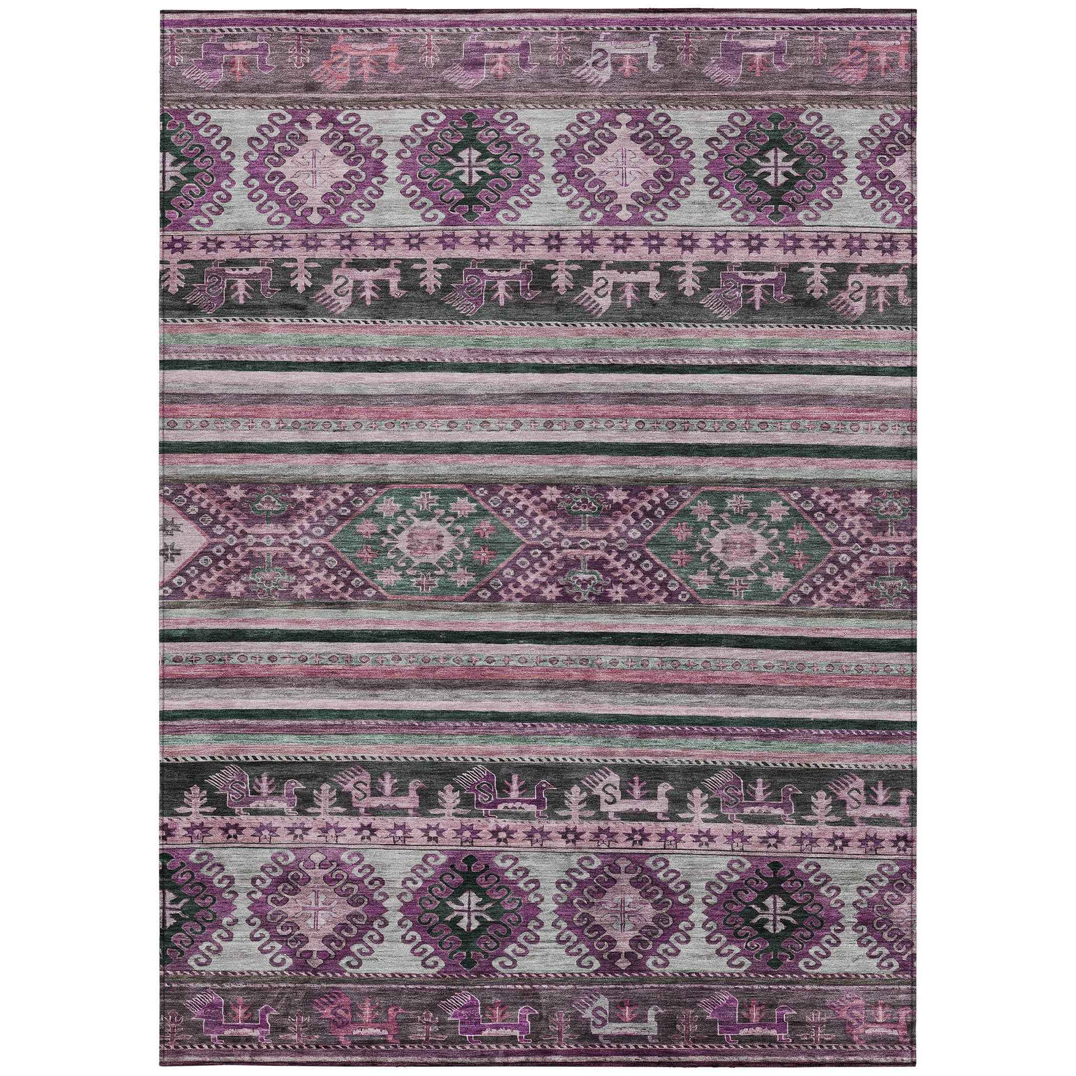 10' X 14' Purple Plum And Gray Tribal Washable Indoor Outdoor Area Rug