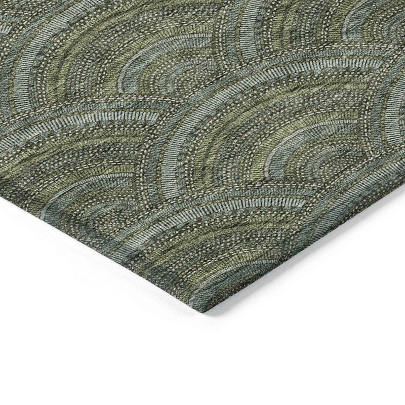 8' X 10' Olive Green Fern Green And Silver Geometric Washable Indoor Outdoor Area Rug
