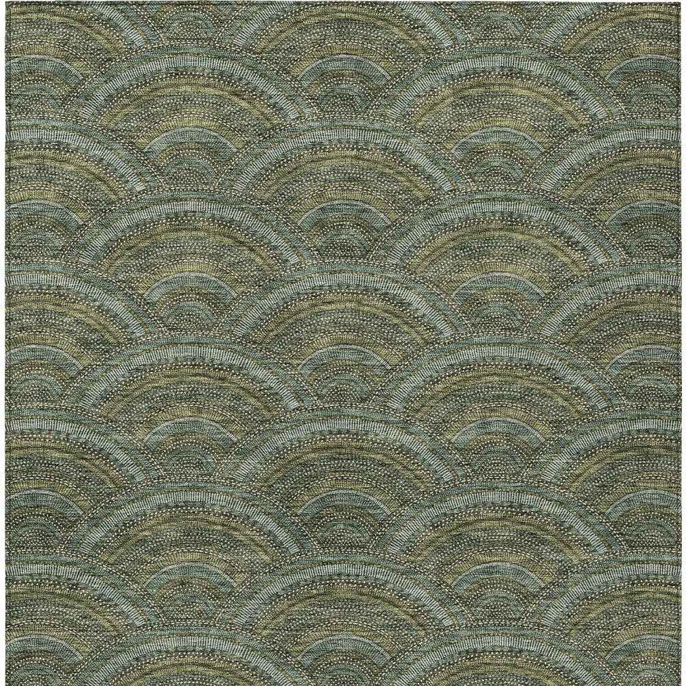 8' X 10' Olive Green Fern Green And Silver Geometric Washable Indoor Outdoor Area Rug
